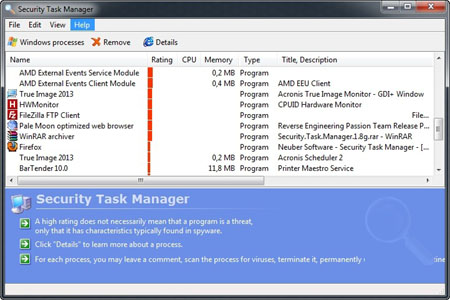 For each process, itcolor=red Security Task Manager 1.8g + Key